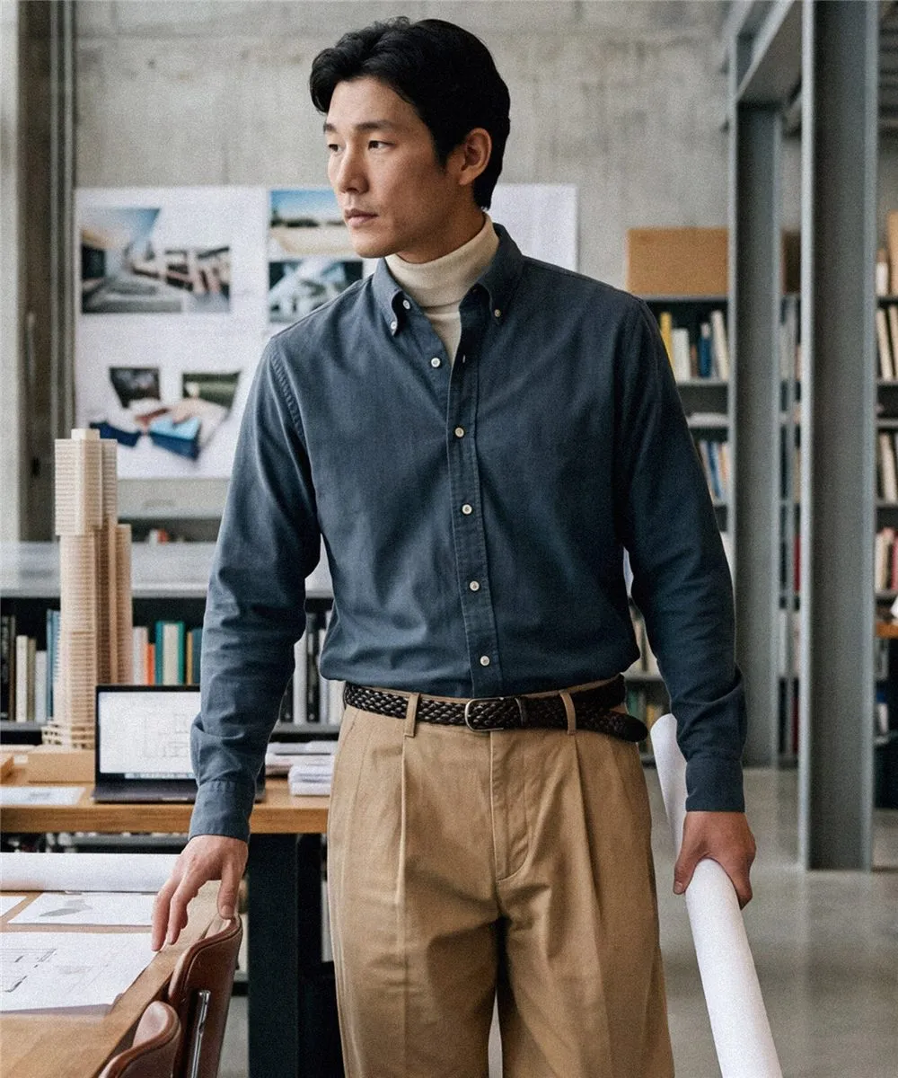 Compact Stretch Oxford Shirts_네이비 (레귤러핏)