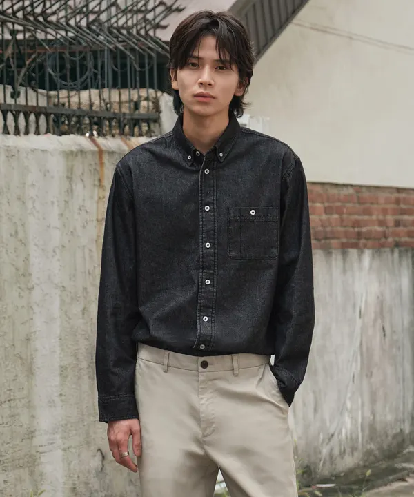 9.5oz Vintage Denim Shirts_블랙 (이지핏)