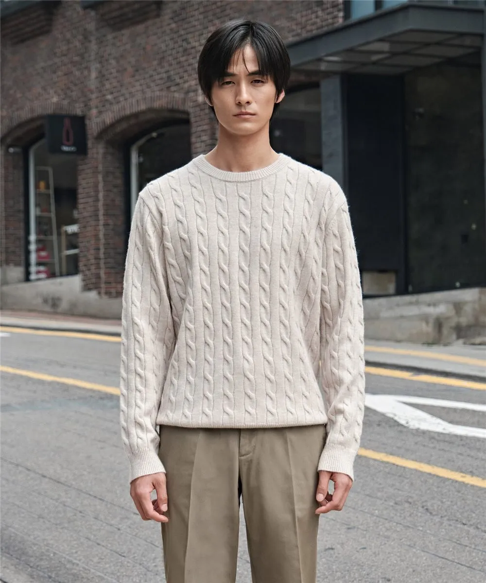 웜 케이블 라운드 니트_아이보리 (클래식핏)