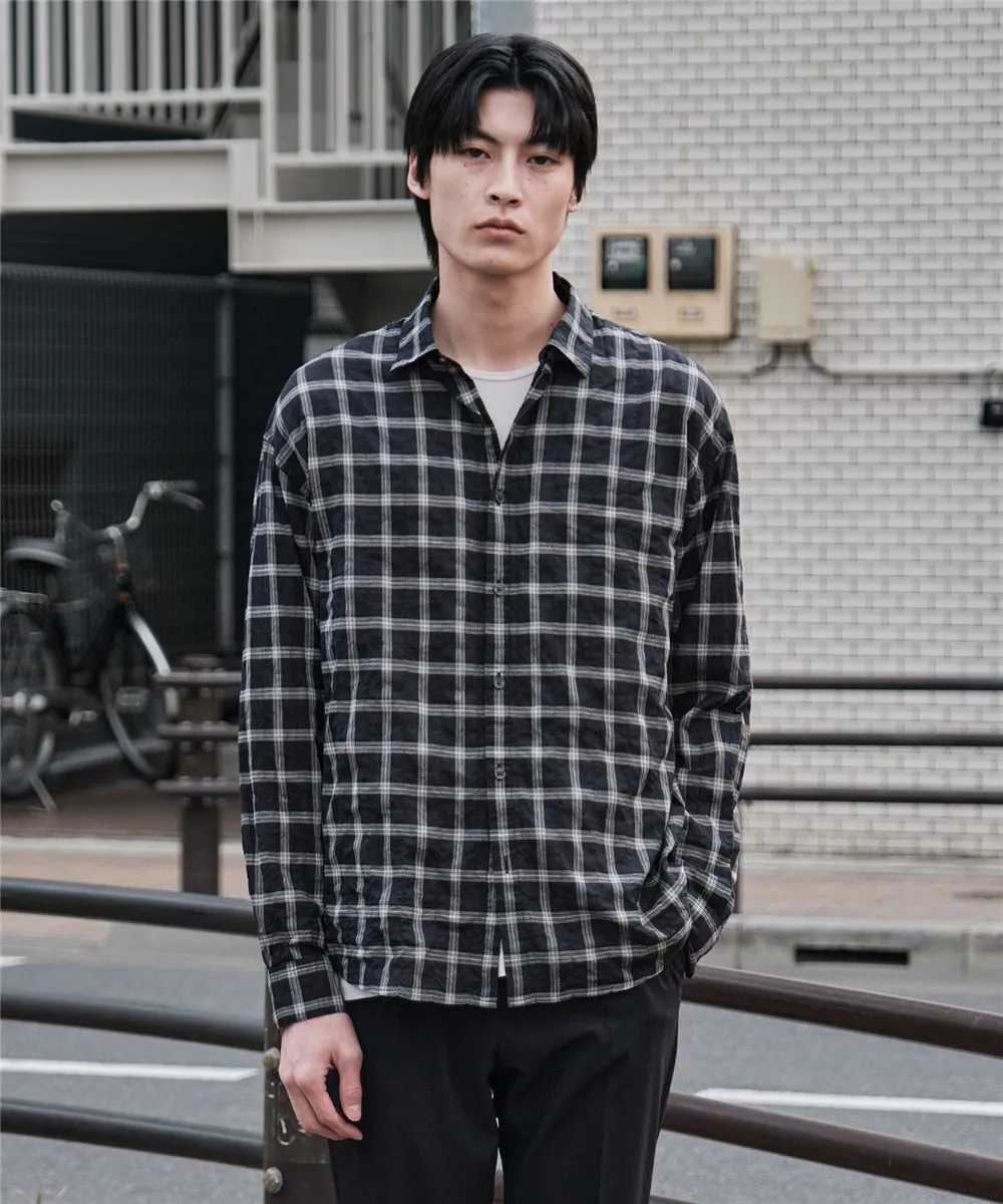시어서커 체크 셔츠_블랙 (세미오버핏)